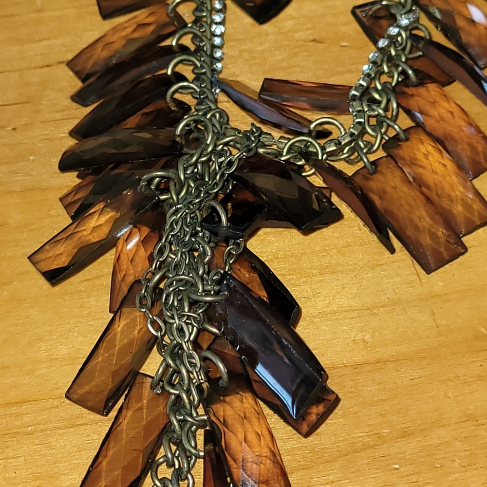 Vintage SIMPLY VERA VERA WANG Brown Lucite Fringe Necklace 22in 55g